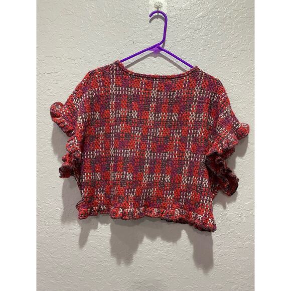 Zara Boucle Ruffle Crop Top Metallic Wool Blend Women’s Sz M - Picture 6 of 8